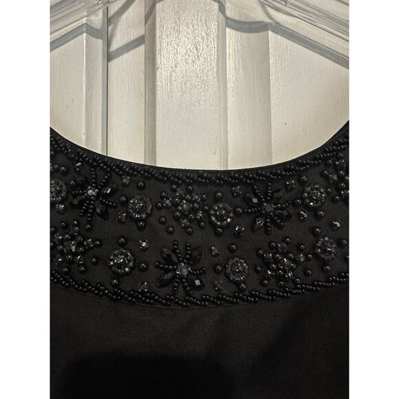 Shoshanna Black Dress Wool Silk Blend Beaded Neckline Size 6 Lined Pockets Mini - Picture 3 of 10